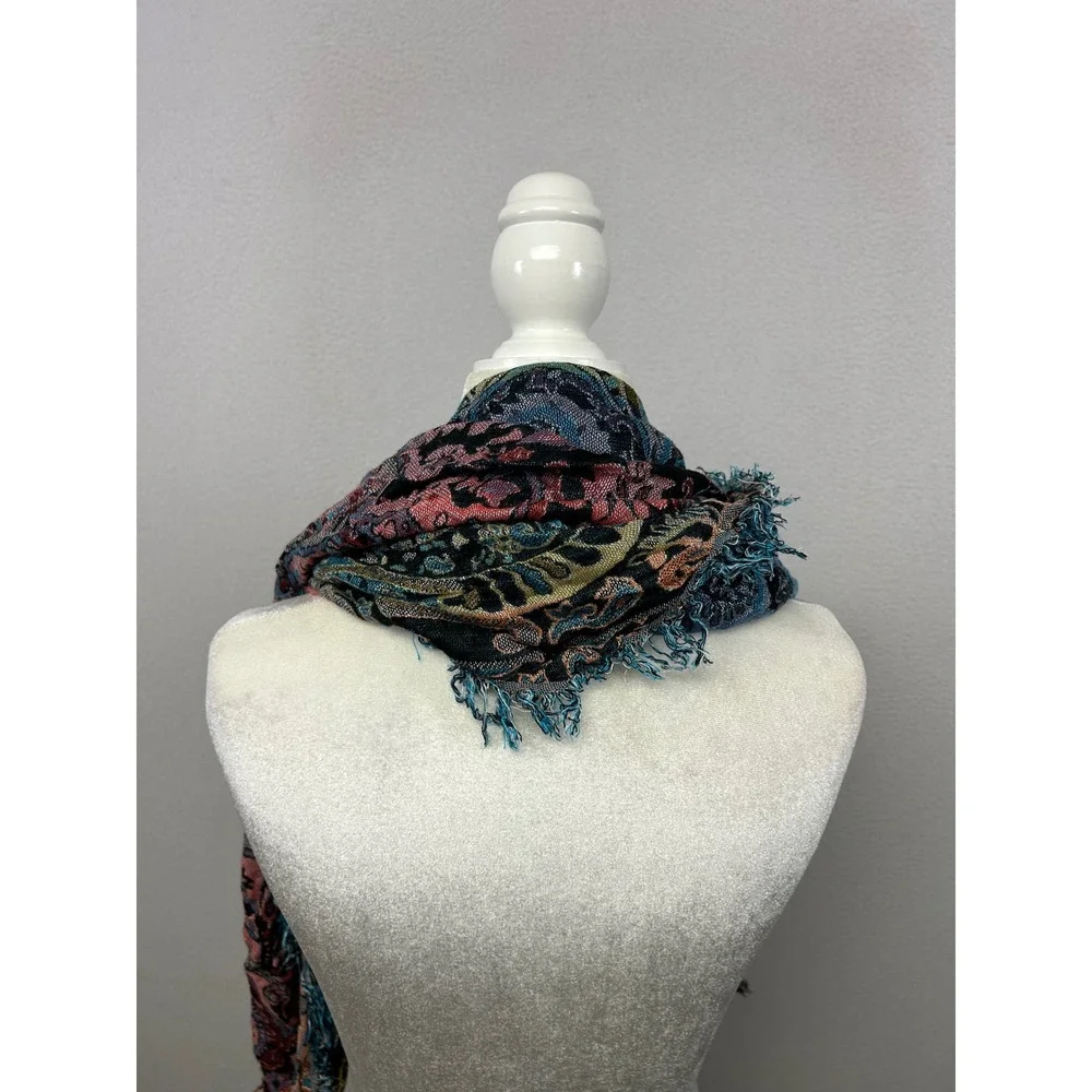Boho Paisley Collection XVIII Womens OS Multicolor Viscose Fringe Shawl Scarf
